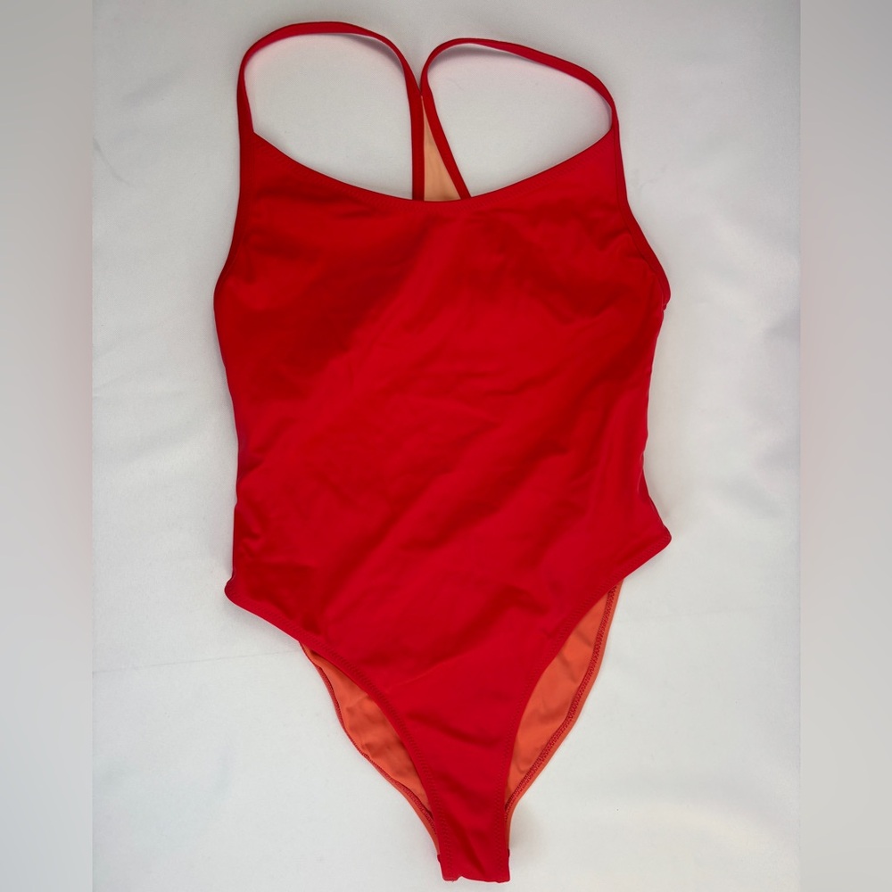 Outdoor Voices Dive Back Cutout Colorblock Pink One Piece Swimsuit Small